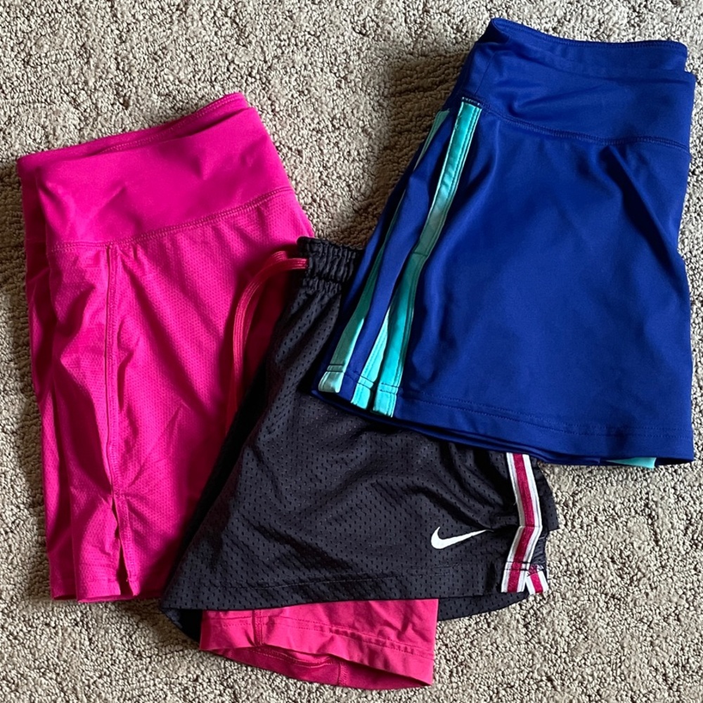 3 Champion & Nike Women Athletic Skorts & Shorts - Pink, Charcoal, & Blue Small